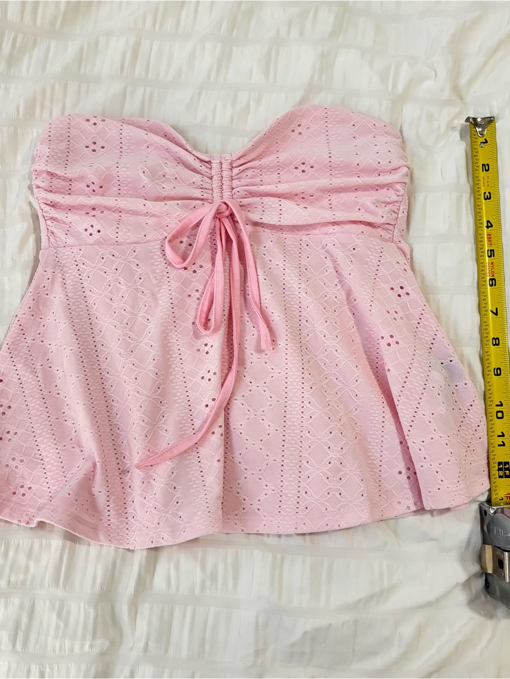 SHEIN Pink Strapless Eyelet Peplum Camisole
